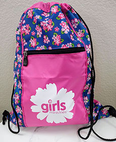 Girls Ministries Floral Drawstring Backpack with Pocket
